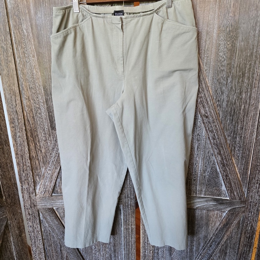 Eileen Fisher Pants Women's Size Large Beige Cropped Wide Leg Elastic Waist